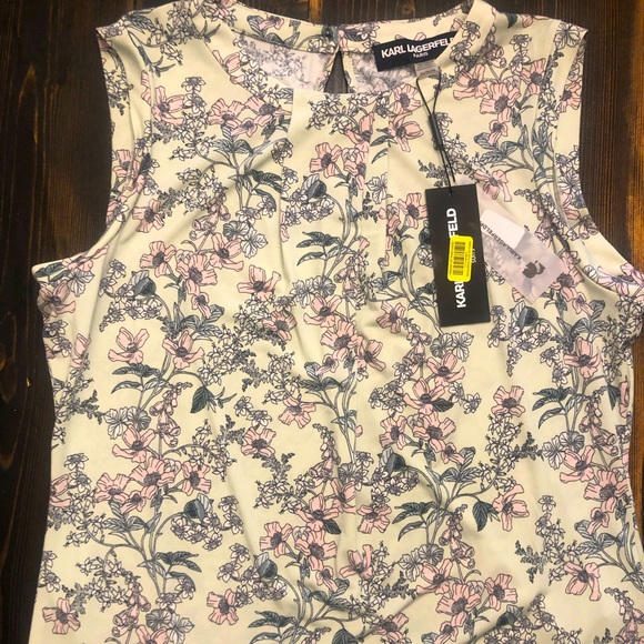 Karl Lagerfeld PARIS 🌸 Beautiful Mint Green w/Pale Pink Flowers Sleeveless SZ M - Picture 8 of 8